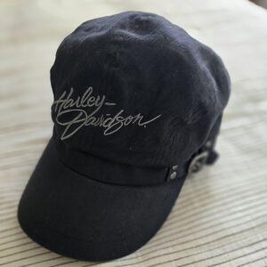 Harley Davidson Newsboy Hat Cabbie Cap Womens Size M Black Cadet Embroidered
